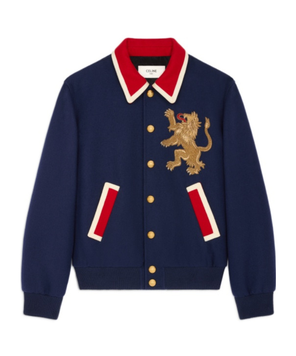 Celine Wool Jacket With Embroidered Lion In Blue