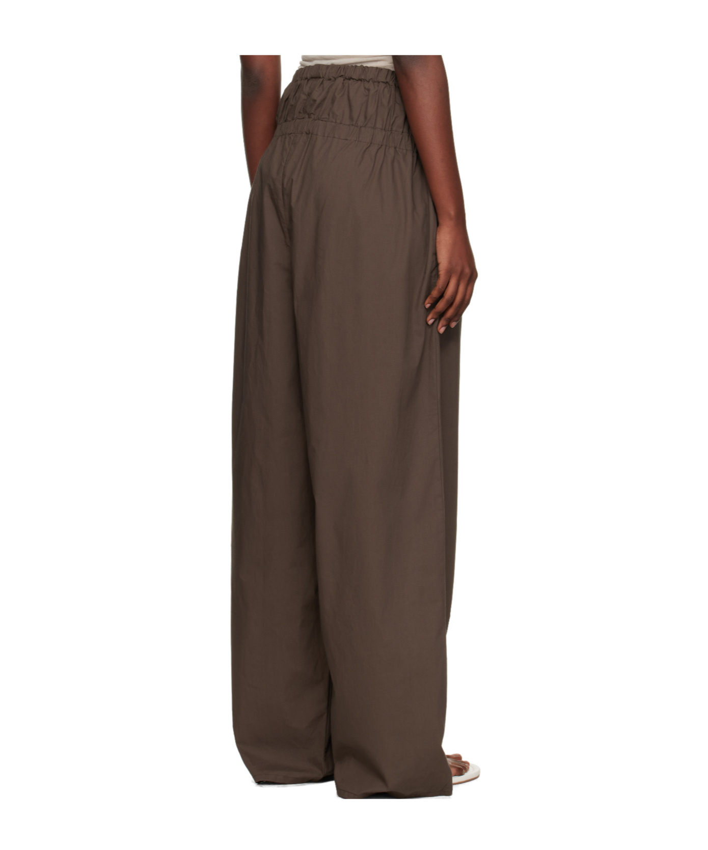 Baserange Elastic Waist Casual Pants In Brown