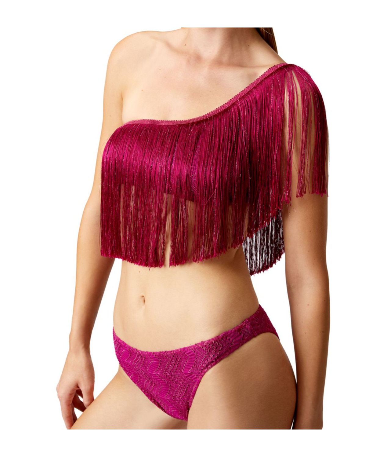 Missoni One-shoulder Fringed Bikini In Pink