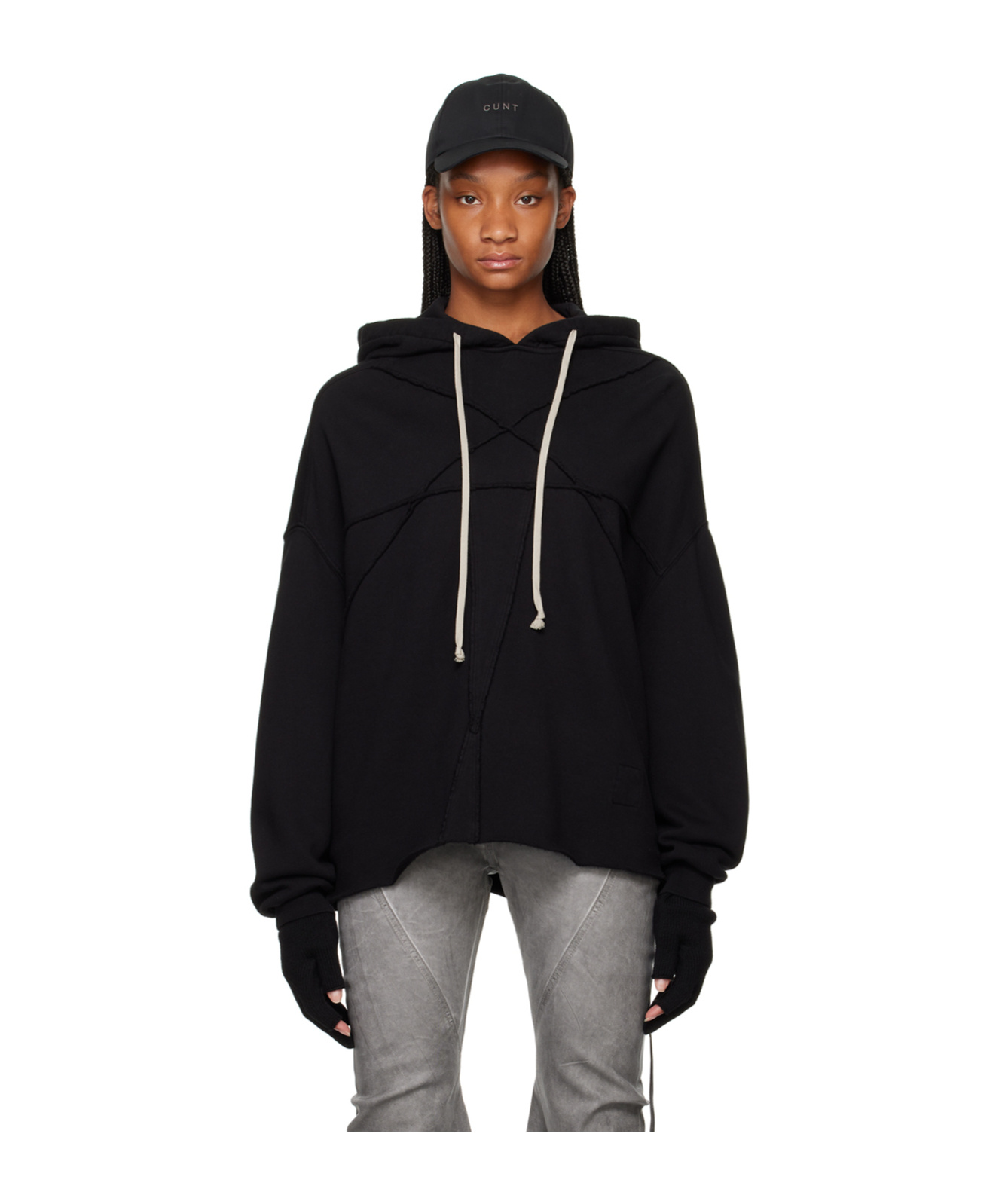 Rick Owens Drkshdw Long-sleeved Hooded Hoodie In Black