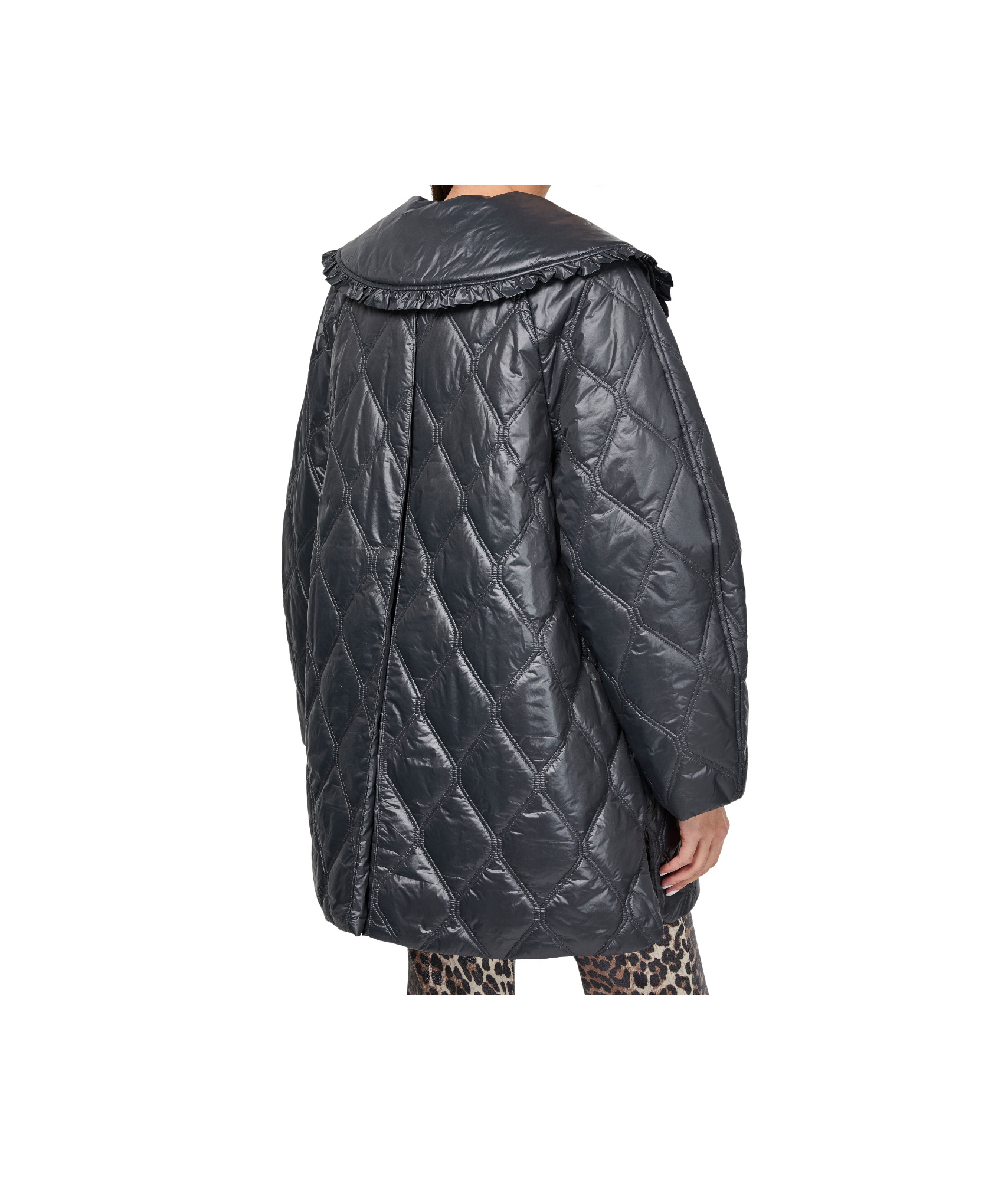 Ganni Womens Black Sand Shiny Quilted Recycled-nylon Jacket In Black
