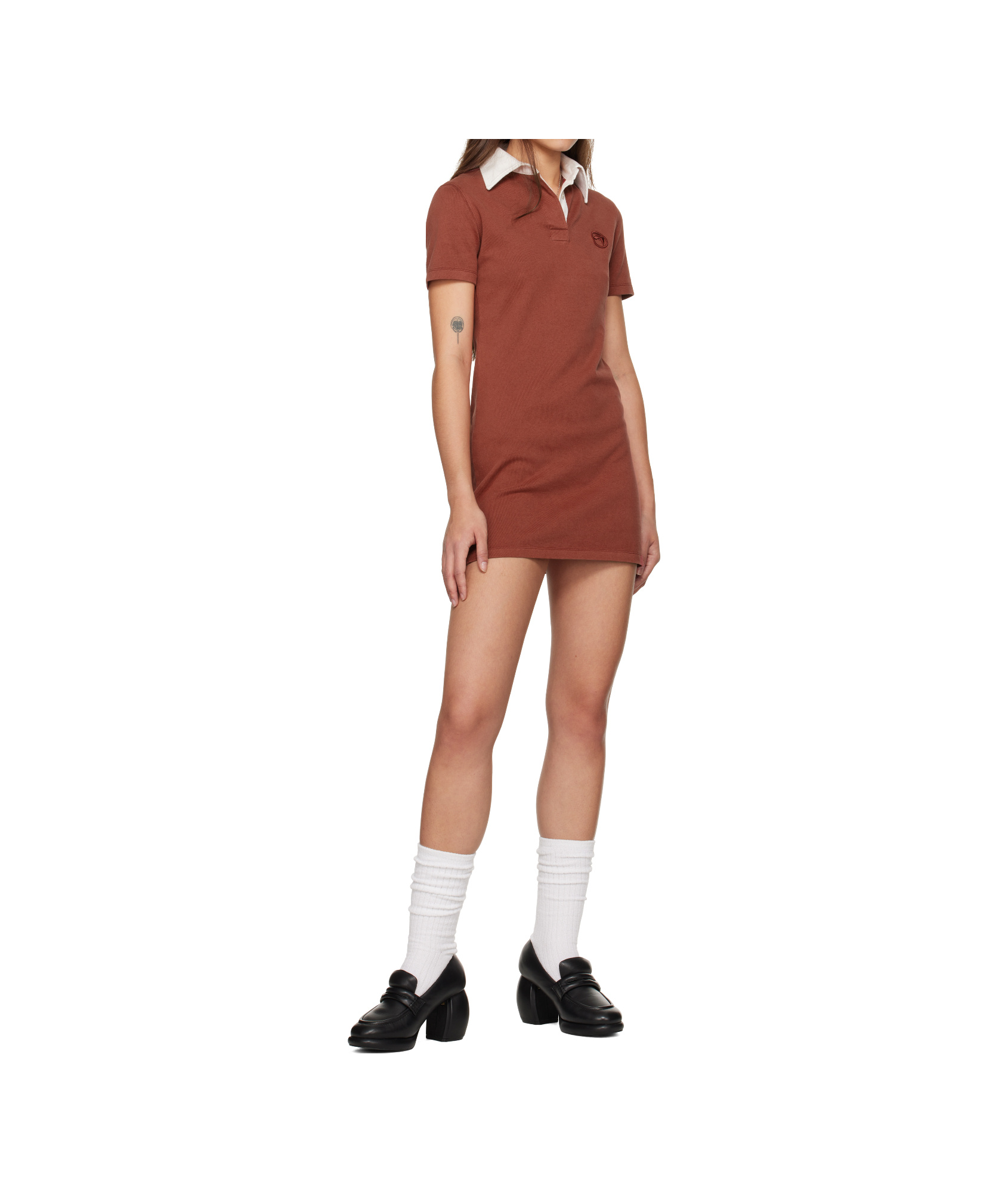 Ambush Logo-embroidered Polo Dress In Brown