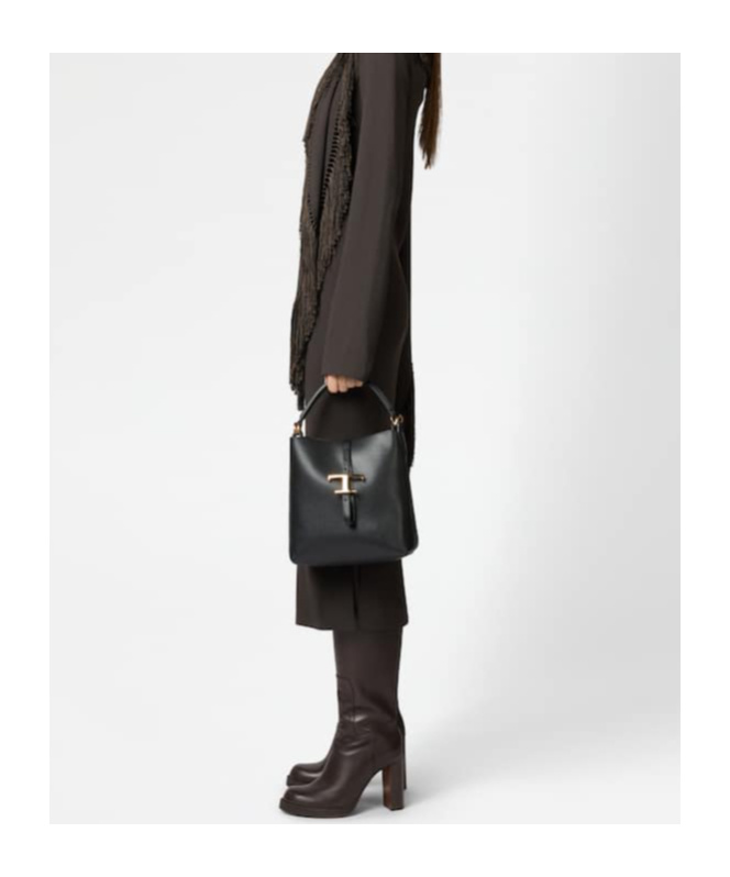 Tod's T Timeless Bucket Bag In Leather Mini In Black