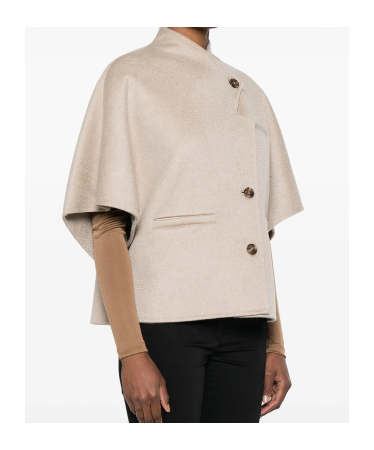 Max Mara Stand Collar Long Cropped Cape In Neutral