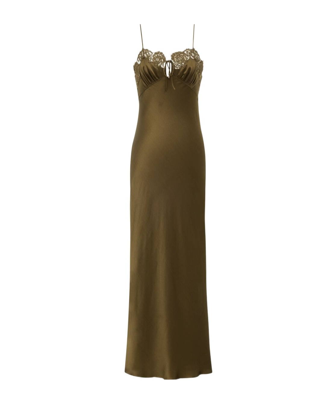 Saint Laurent Slip Dress In Silk Satin And Lace In Brown