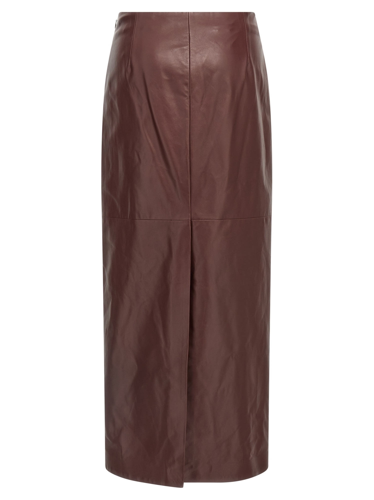 Brunello Cucinelli Column Back-split Leather Midi Skirt In Red