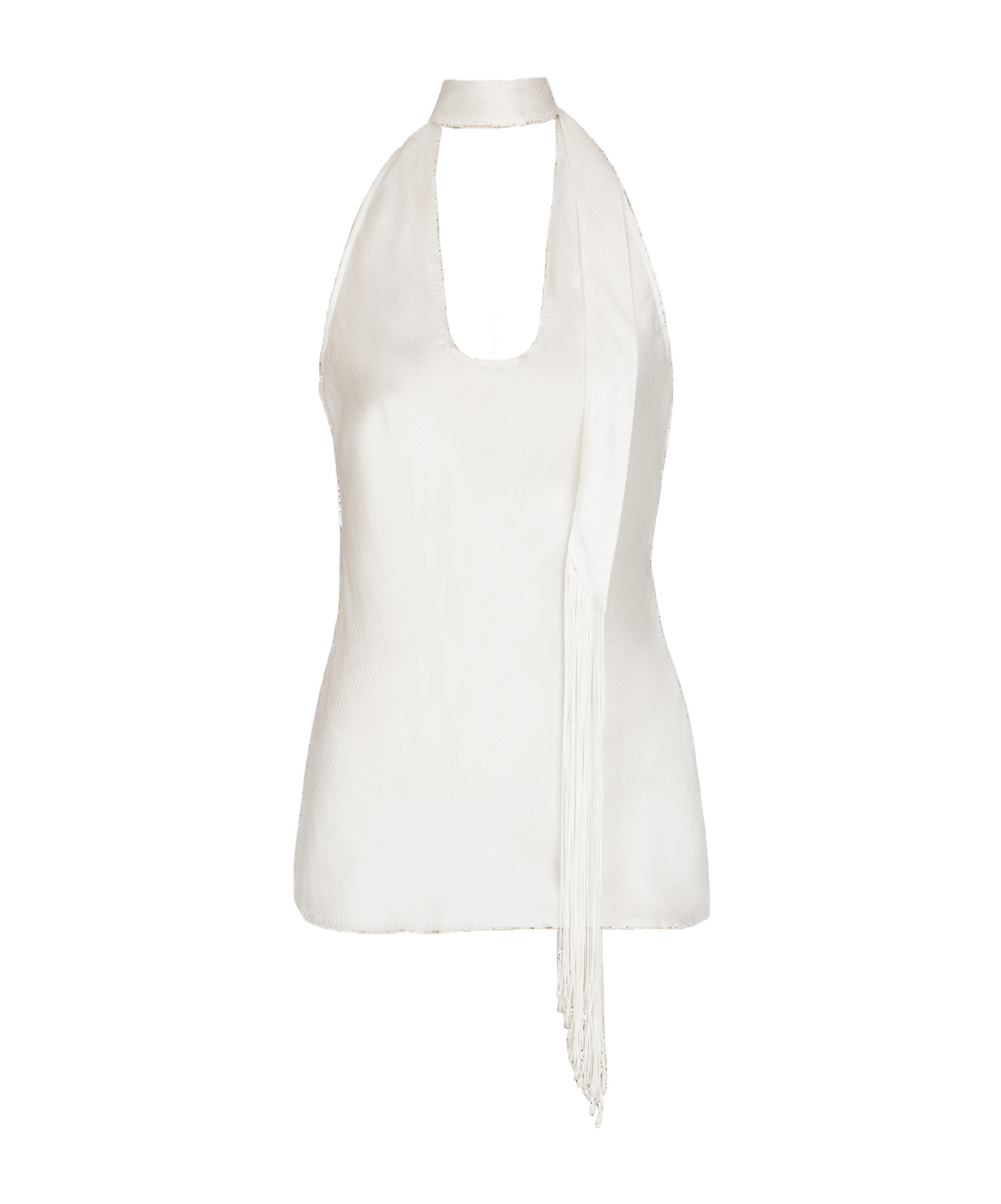 Balmain Backless Fringed Satin Top In White