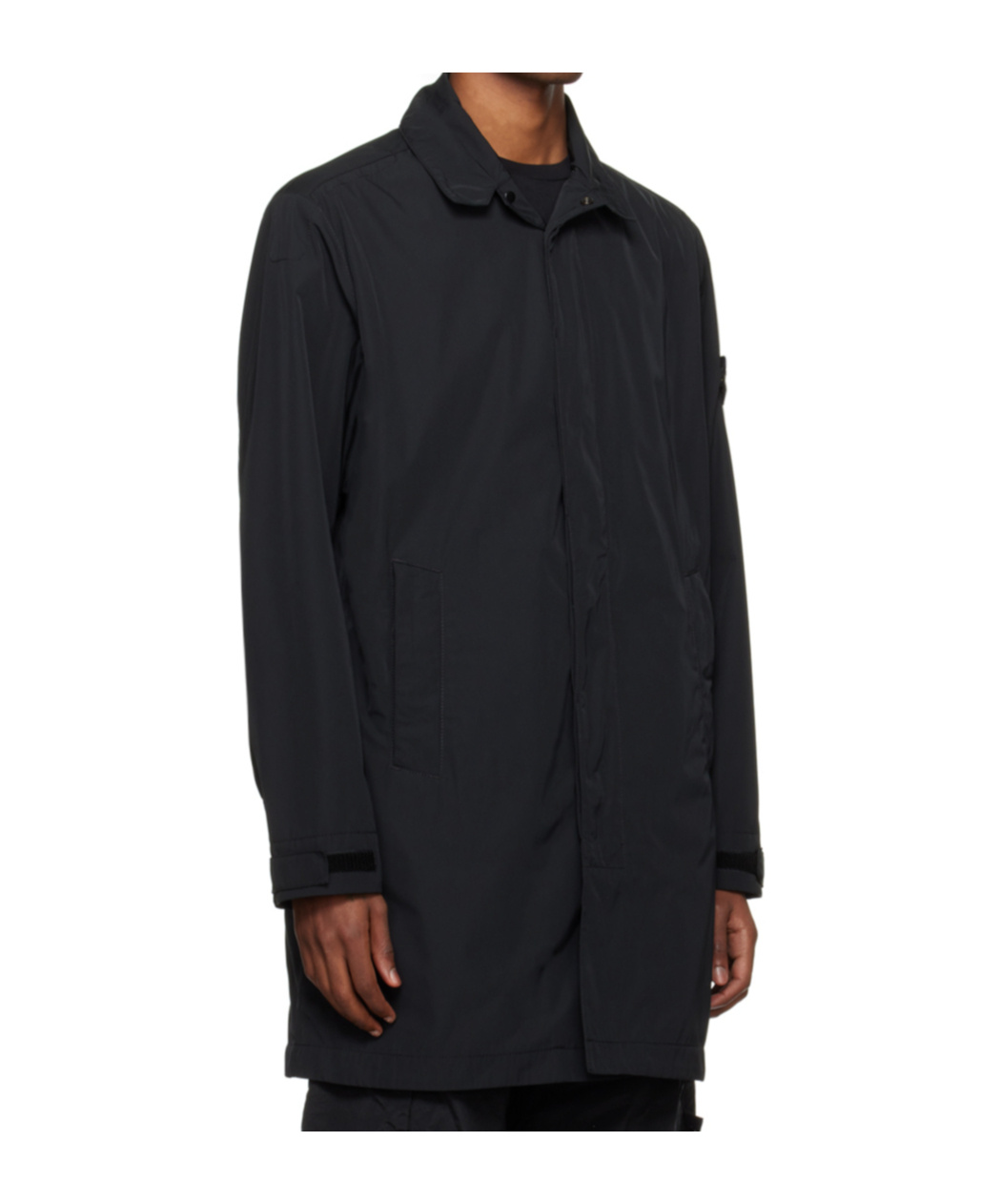 Stone Island Compass-badge Single-breasted Coat In Black