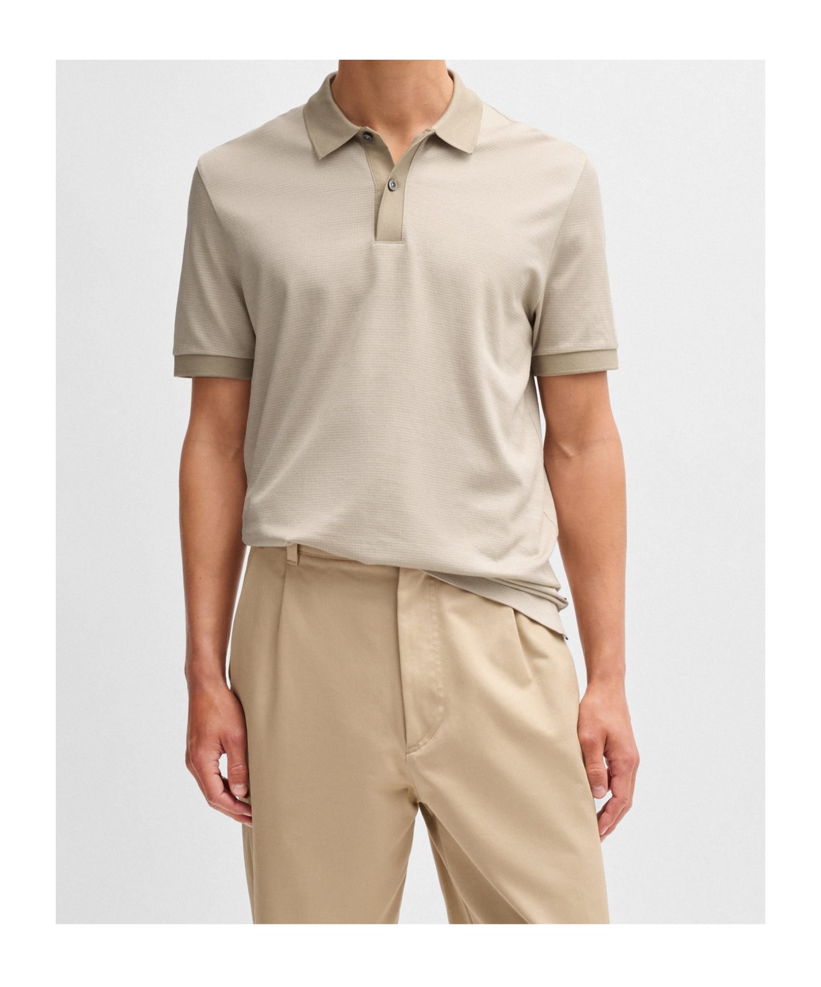Hugo Boss Mercerized-cotton Polo Shirt With Micro Pattern In Nude