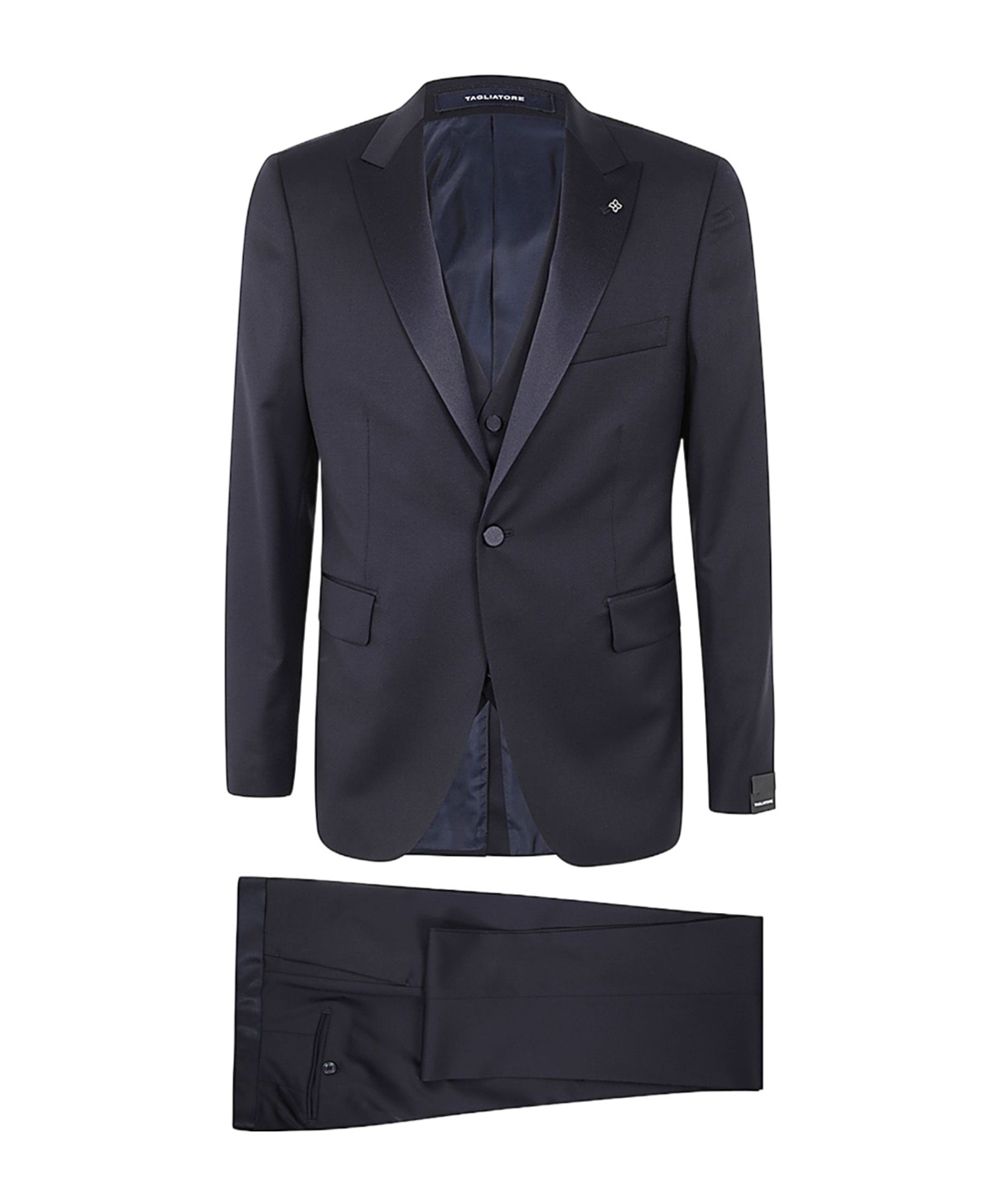 Shop Tagliatore Satin-trim Dinner Suit In Black