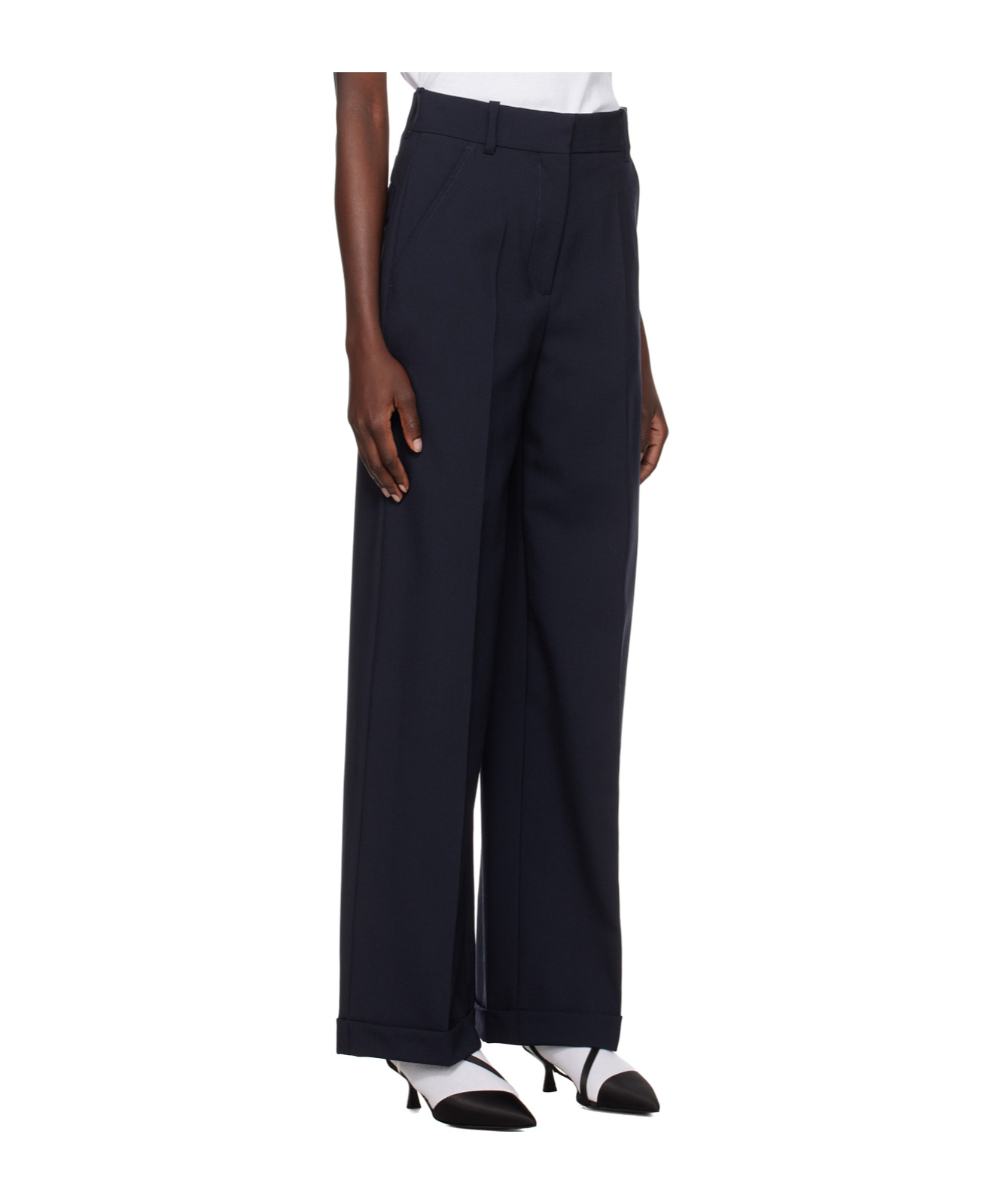 Kenzo Finely Cut Wool Casual Trousers In Black