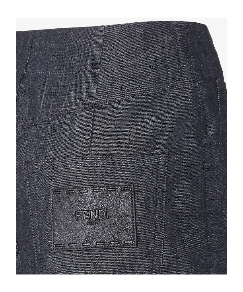 Fendi Light Blue Ff Chambray Pants In Gray