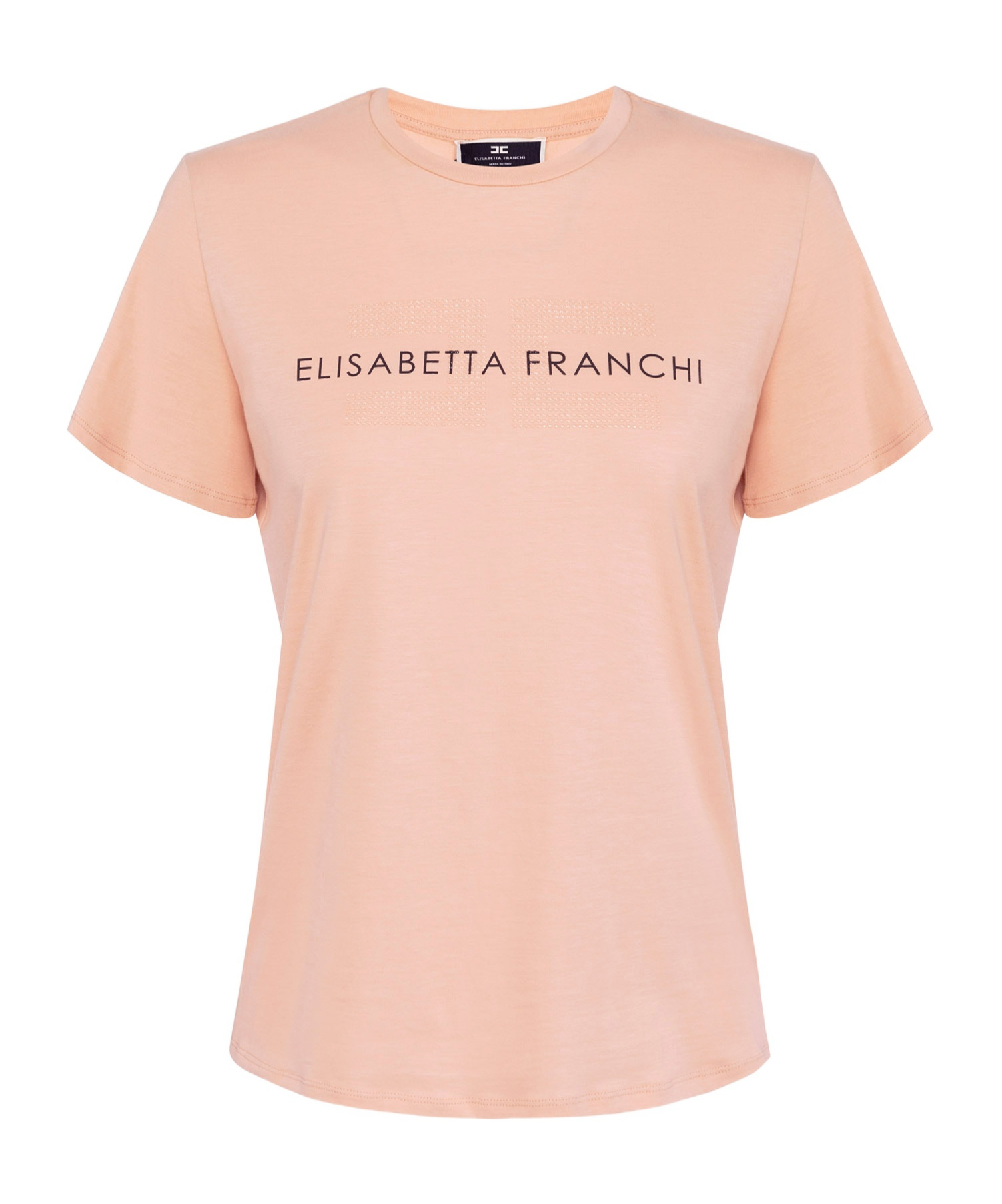 Elisabetta Franchi Rhinestone Logo Jersey T-shirt In Pink
