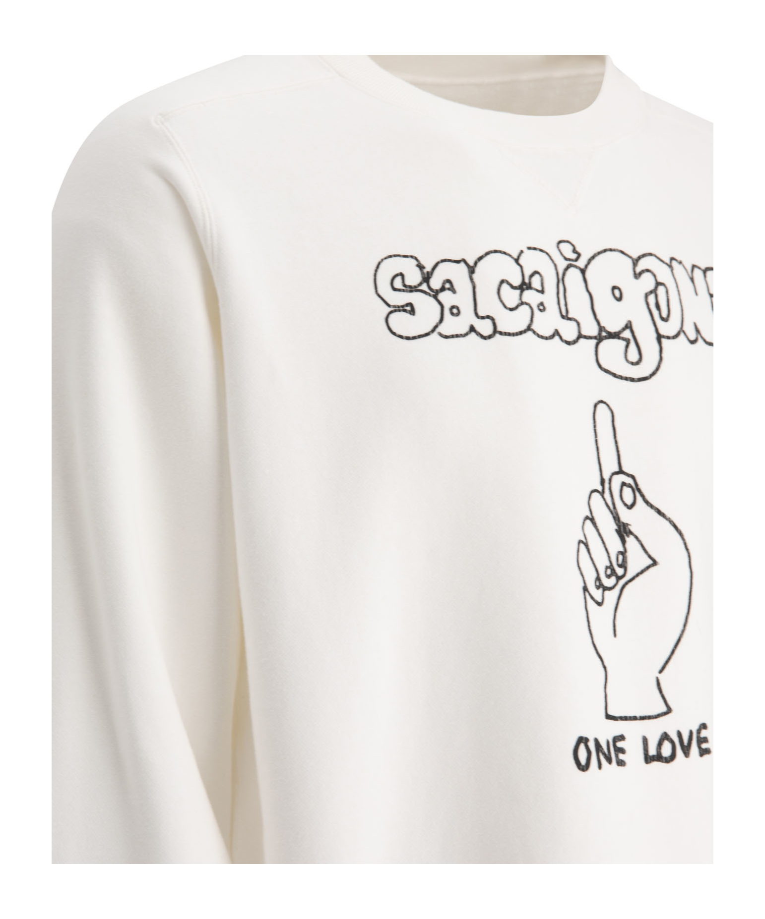 Sacai Graphic Print Crewneck Sweatshirt With Ribbed Cuffs In White