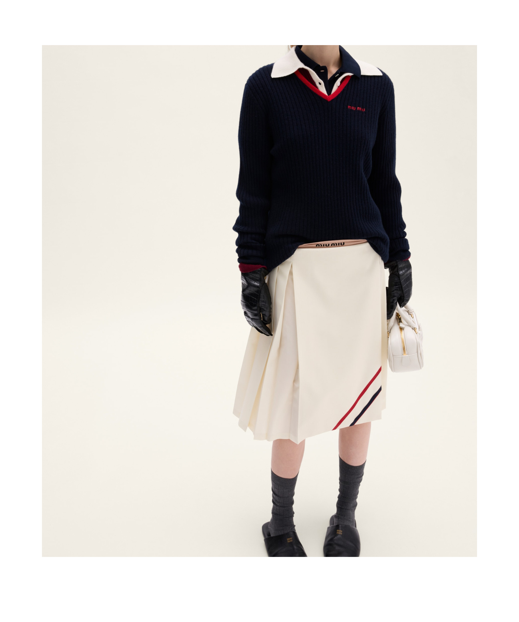 Miu Miu Pleated Mohair Fabric Skirt In Brown