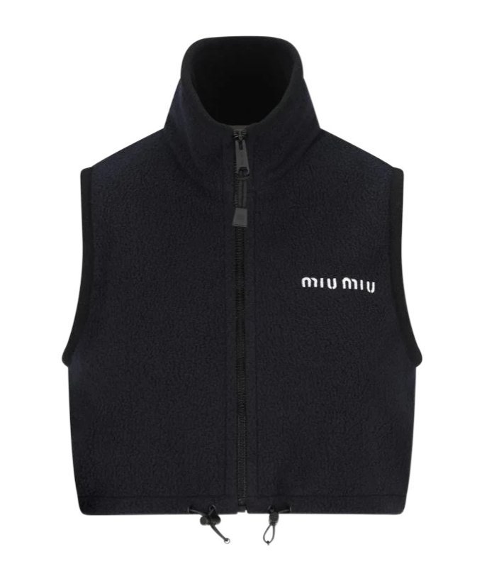 Miu Miu Zip-up Fleece Waistcoat In Black
