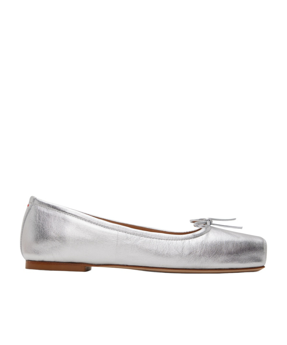 Aeyde Gabriella Laminated Nappa Leather Silver Ballerina In White