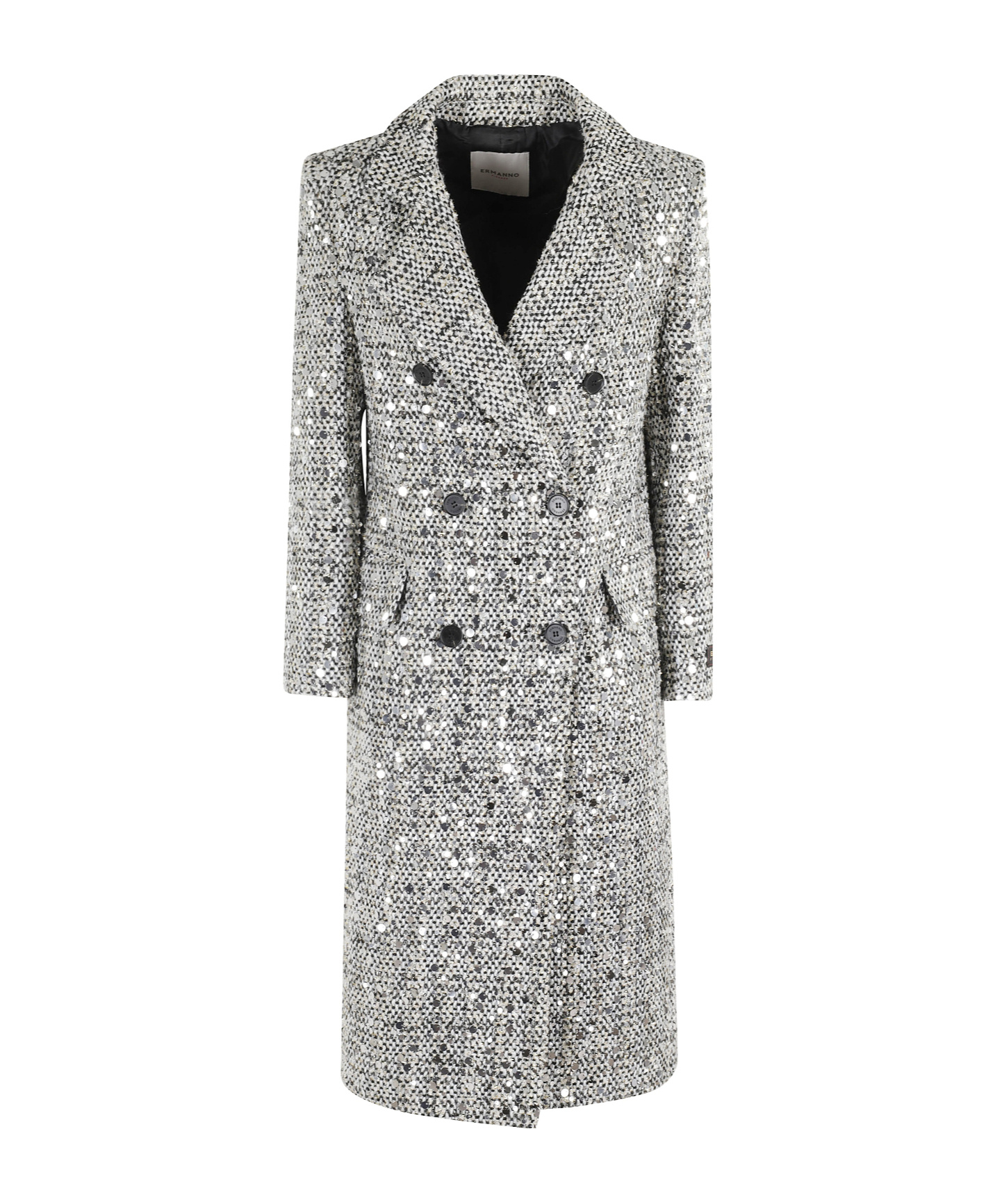 Ermanno Firenze Sequin-embellished Double-breasted Coat In Gray