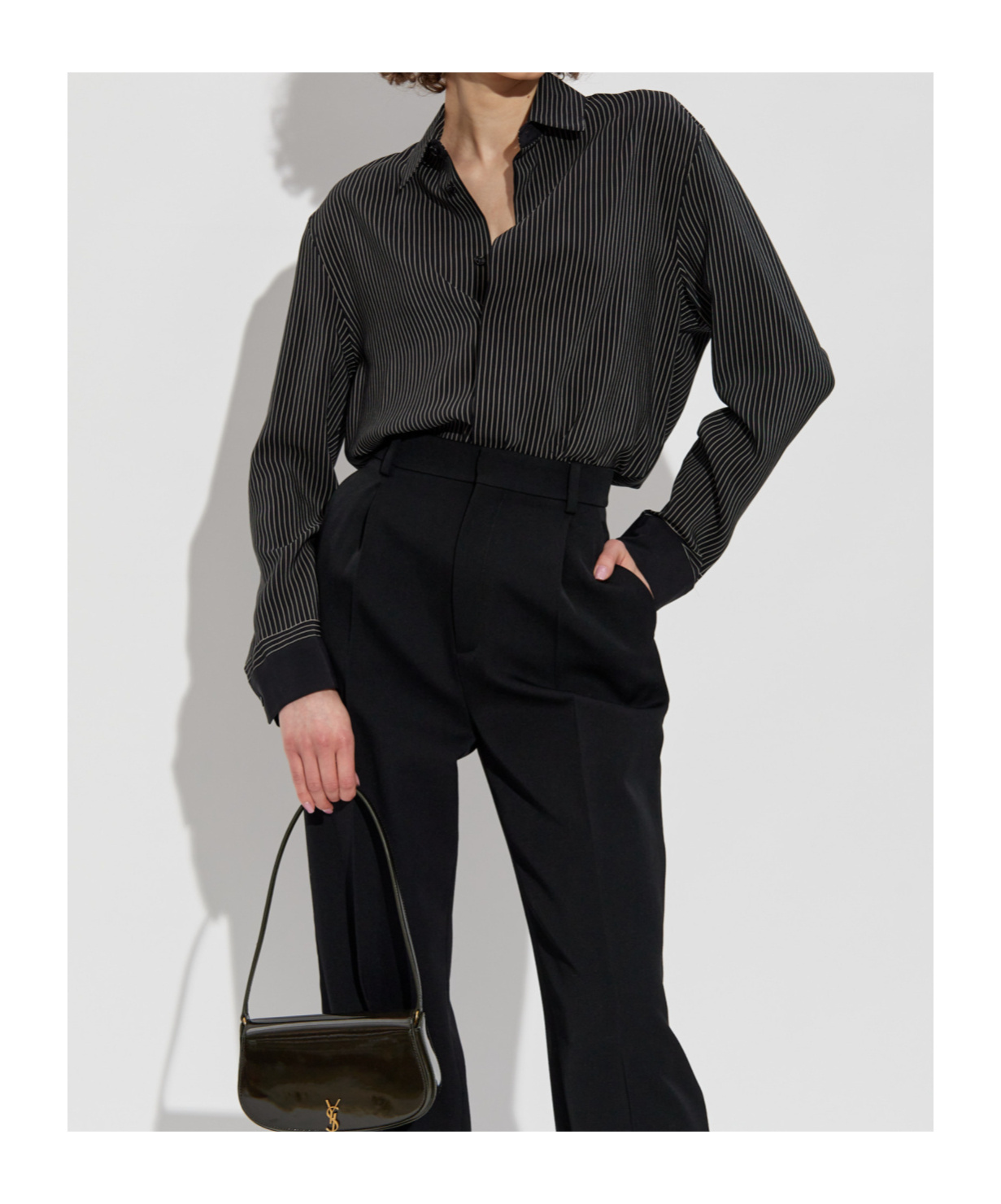 Saint Laurent Lapel Long Sleeve Shirt In Black