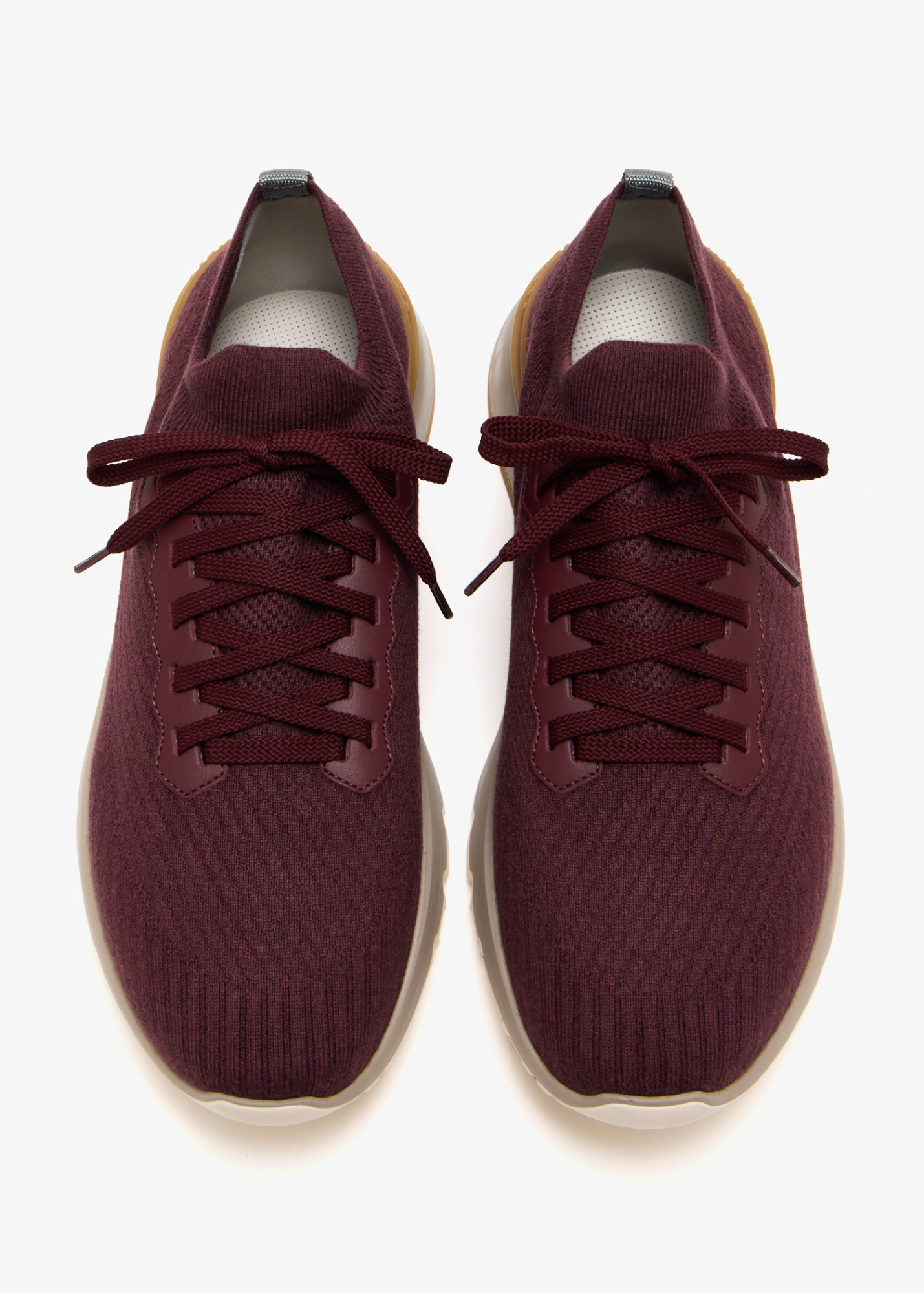 Brunello Cucinelli Men Burgundy Knit And Leather Runners In Burgundy
