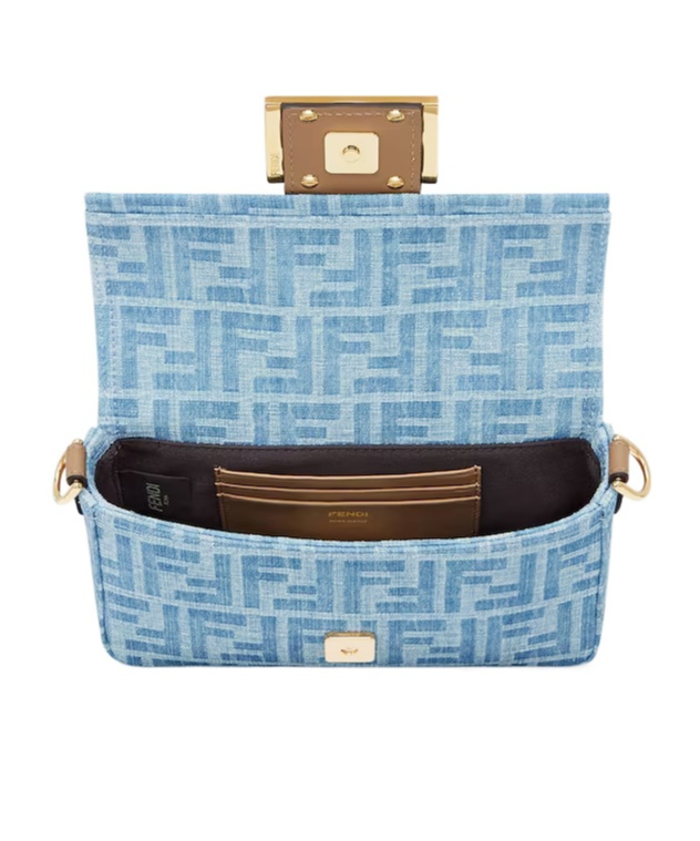 Fendi Light Blue Ff Denim Fabric Bag In Blue