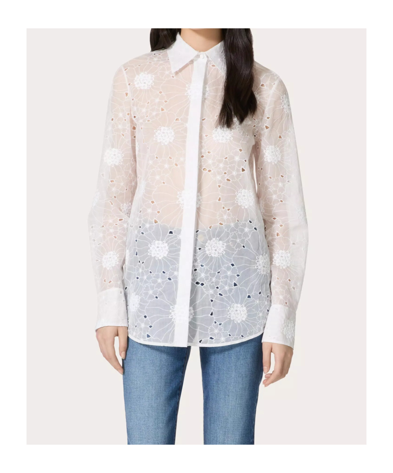 Valentino Ivory Organdis Daisy Shirt In White