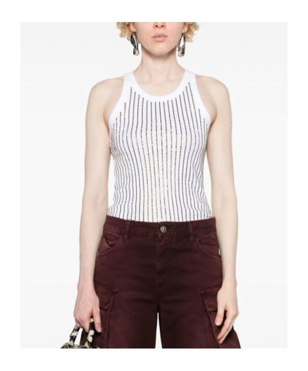 Attico White Tank Top With Multicolor Rhinestone In Jersey Woman In White