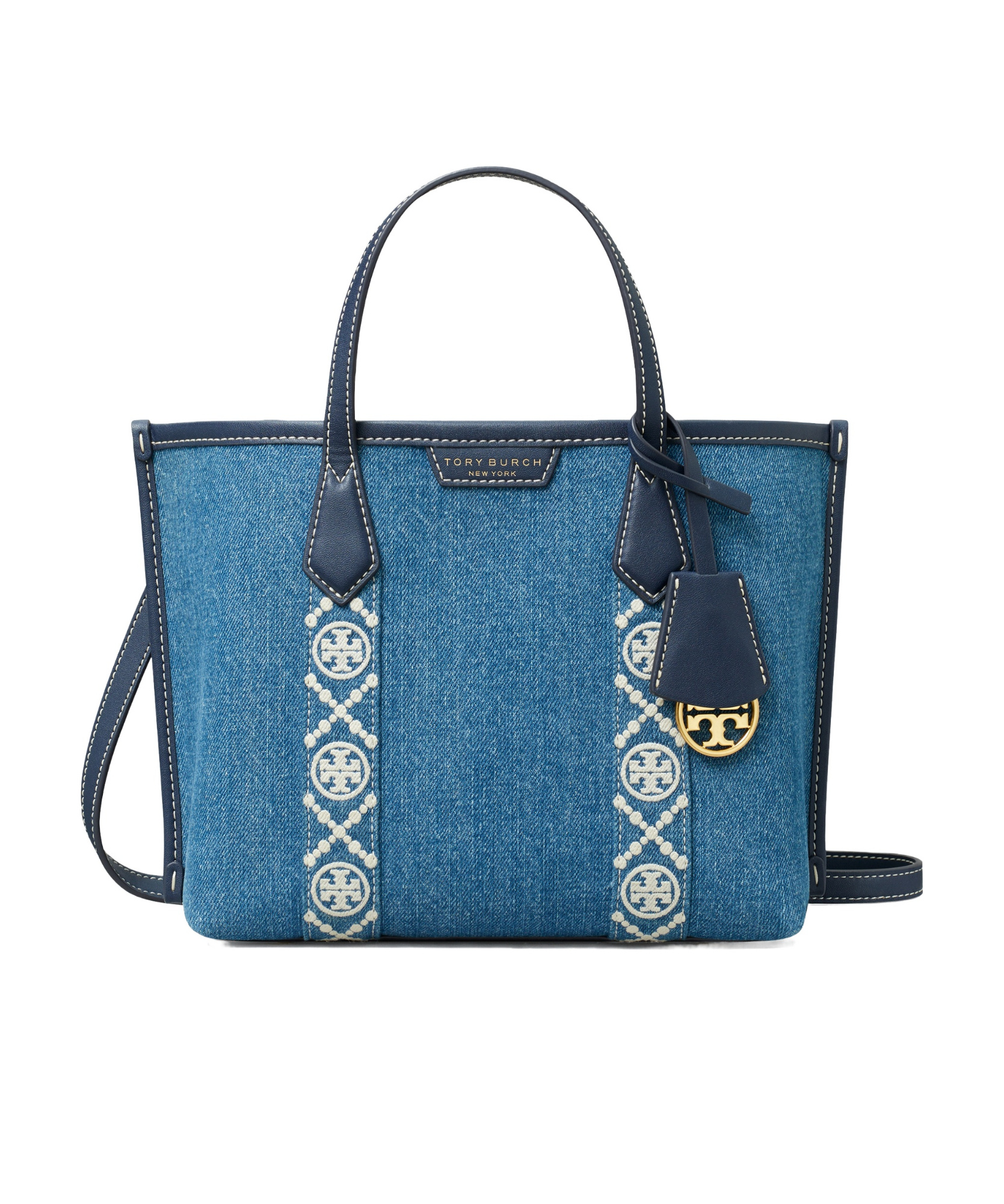 TORY BURCH LOGO-TAPE DENIM TOTE BAG