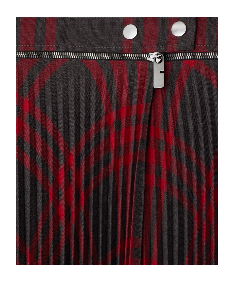 Burberry Pleated Check Midi Skirt In Red