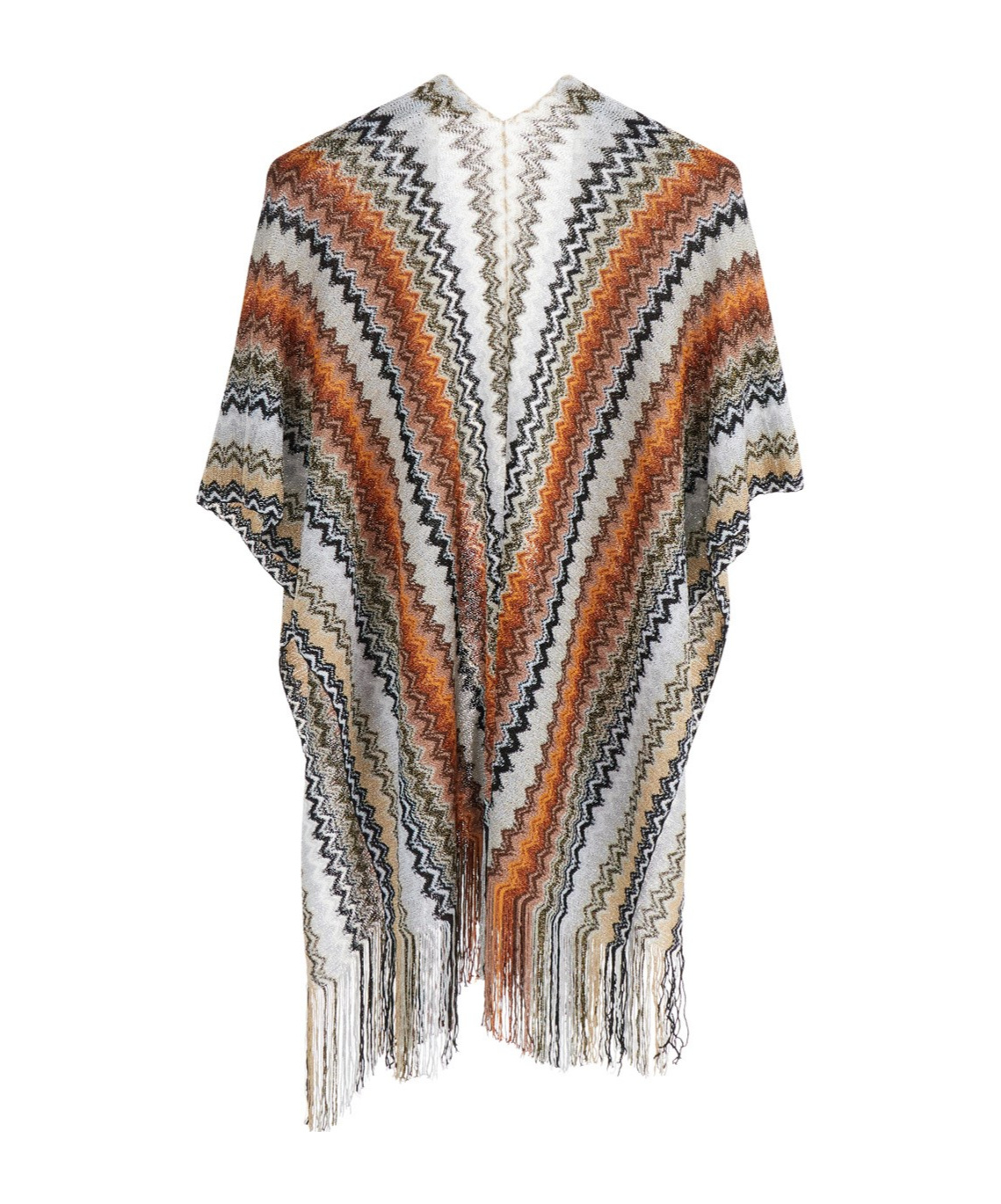 Shop Missoni Multicolor Cape With Fringed Hem In Gray