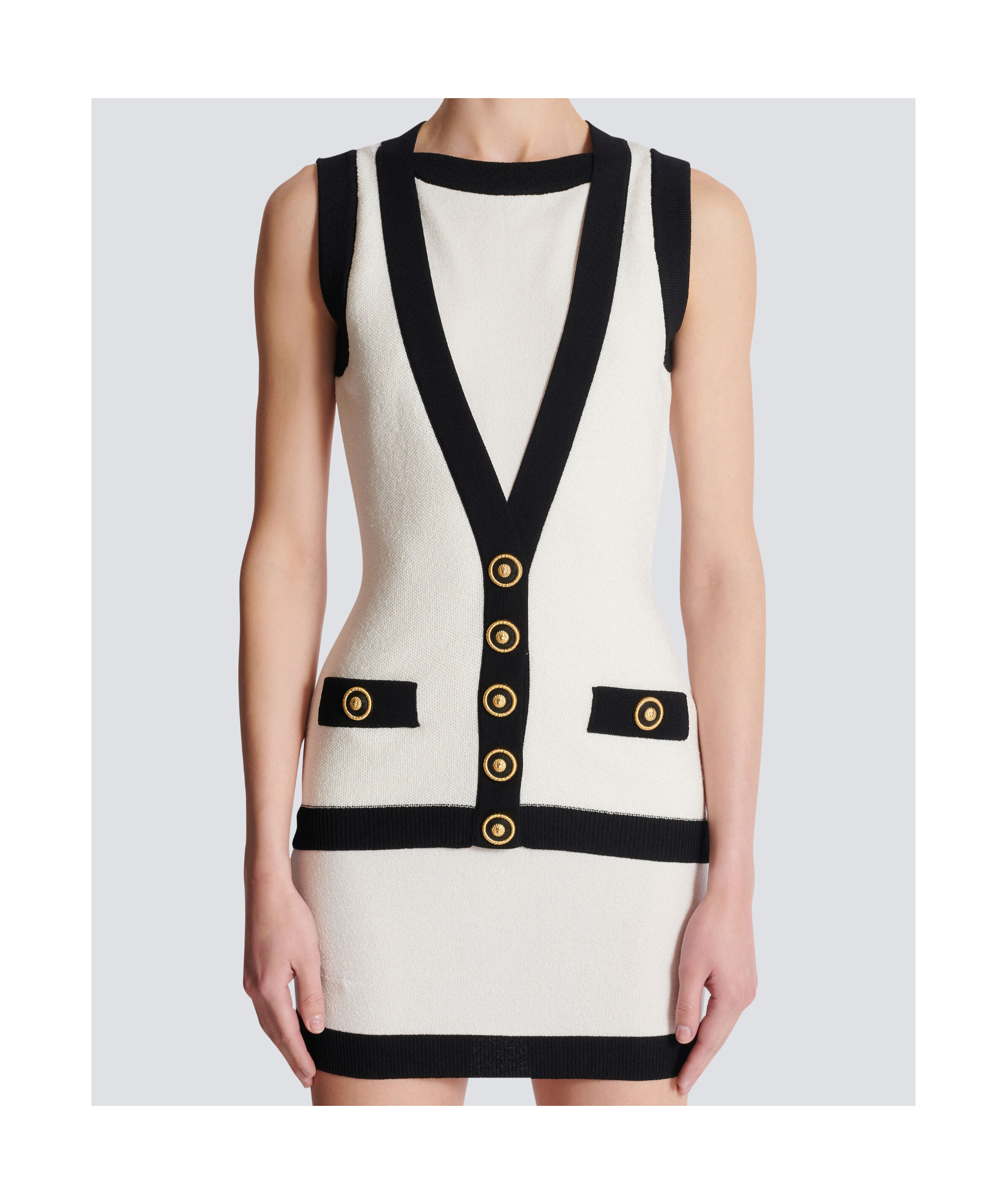 Balmain Knitted Sleeveless Mini Dress In White