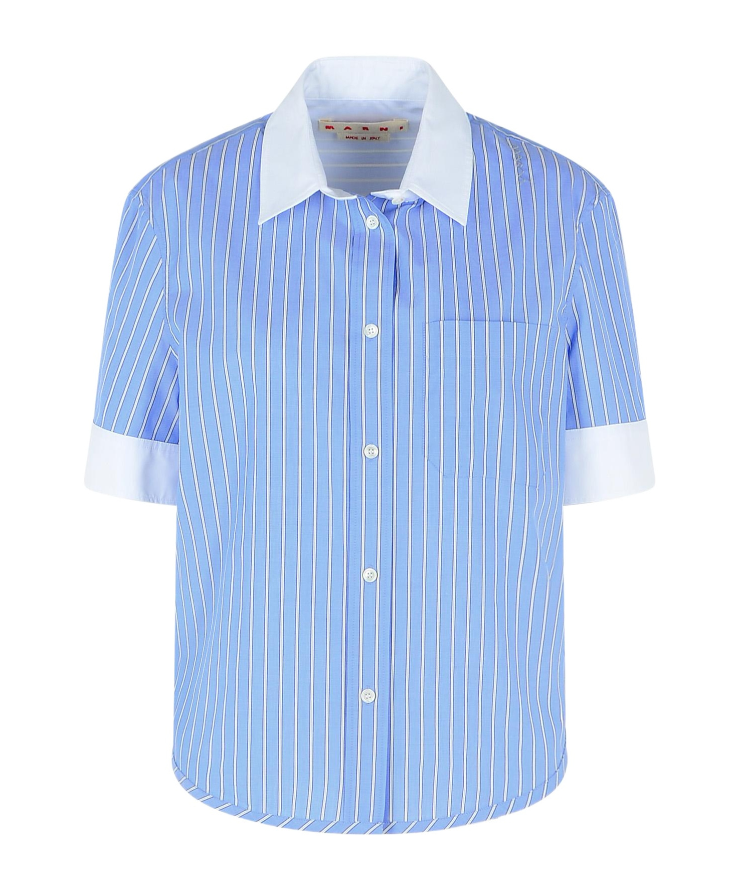 Shop Marni Striped Cotton Shirt In Blue