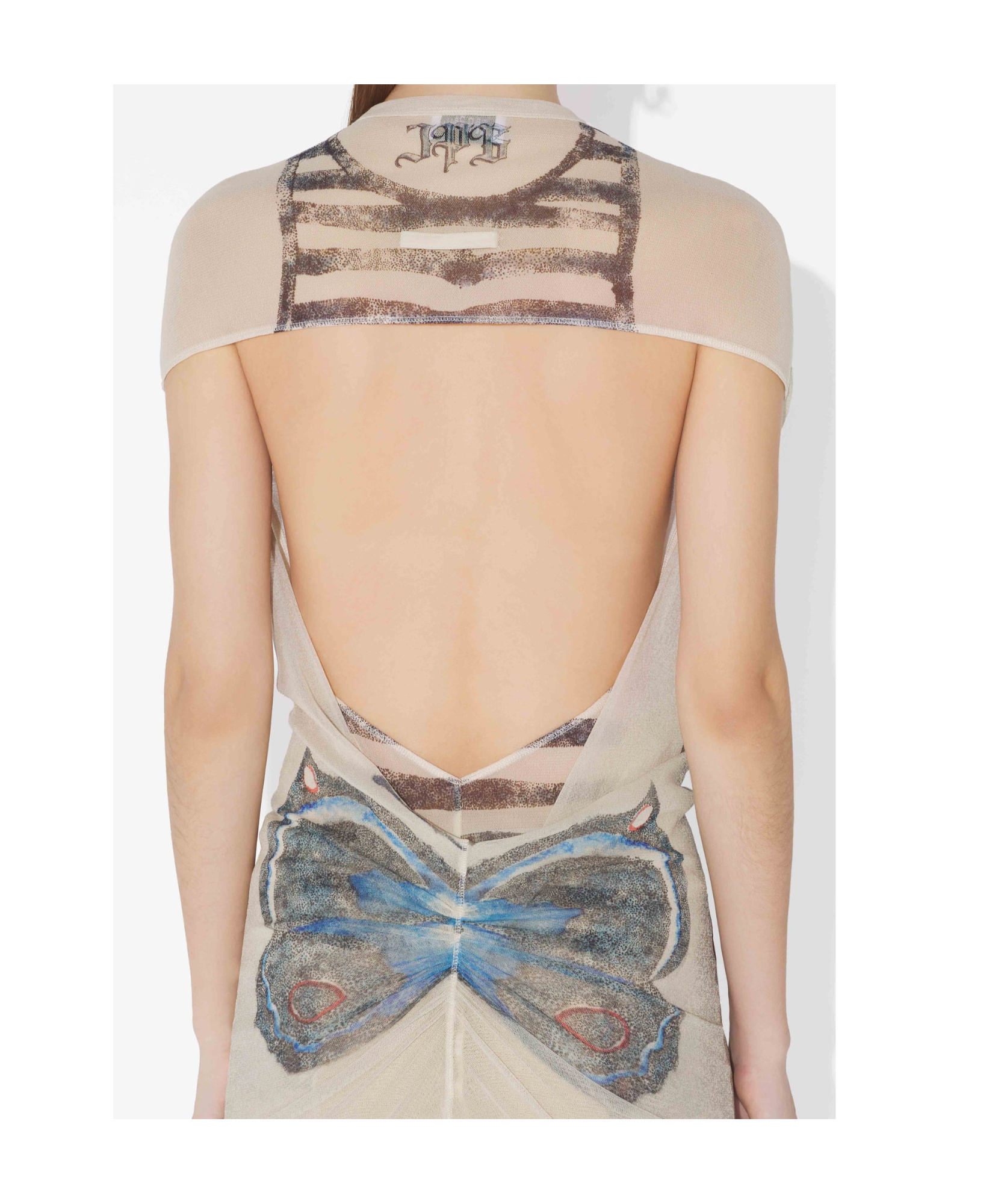 Shop Jean Paul Gaultier The Short Tattoo Rose And Bird Dress In Nude