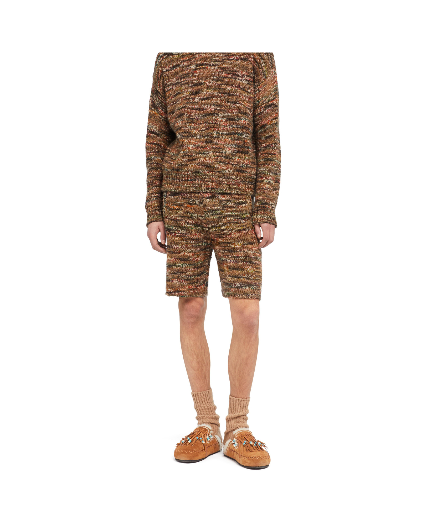 Alanui Multicolor Wool Blend Grunge Beat Bermuda Shorts In Brown