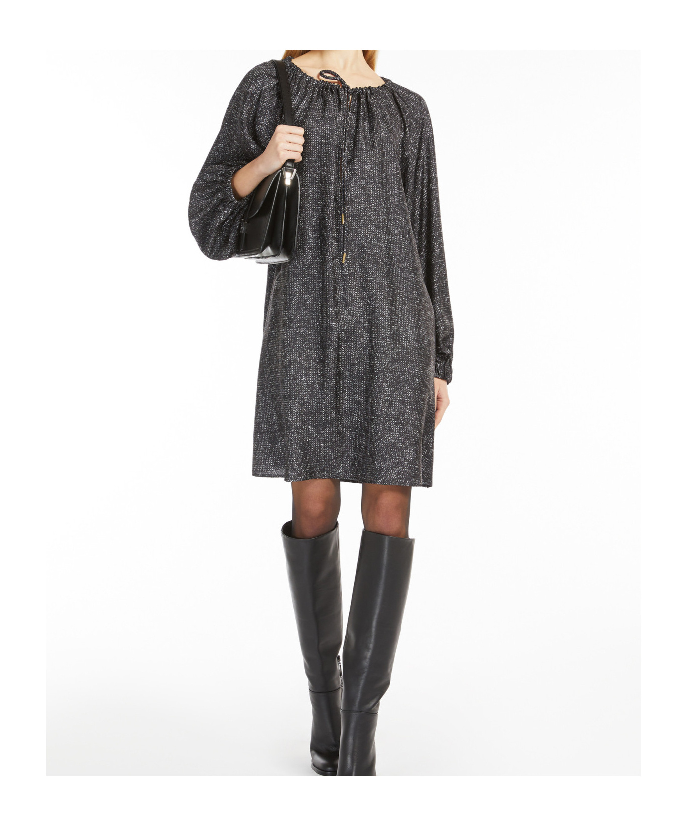 Max Mara Short Printed Twill Dress In Black