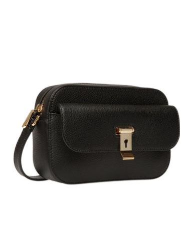 Bally Lock Me Small Crossbody Bag In Black Grained Leather In Black