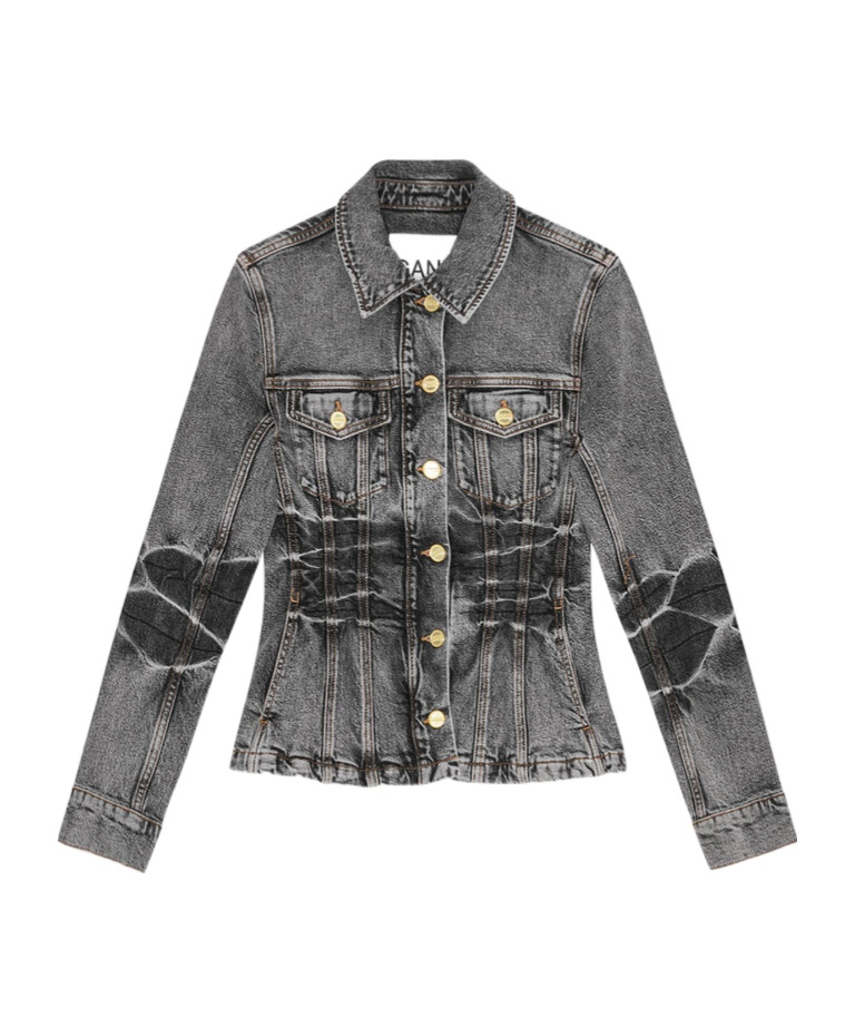 Ganni Womens Washed Flared Stretch-denim Blend Jacket Black Washed In Black