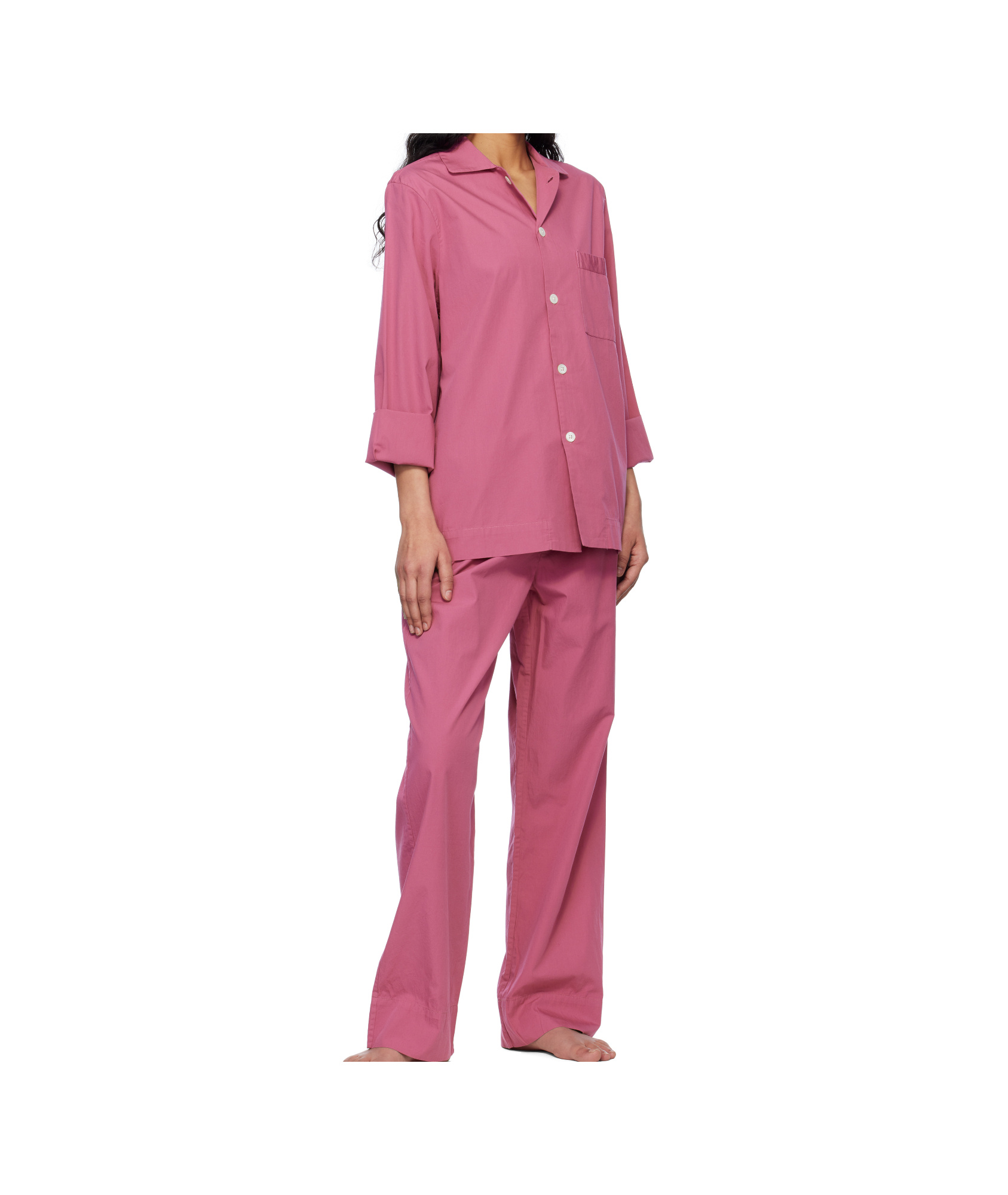 Tekla Purple Long Sleeve Pyjama Shirt In Pink