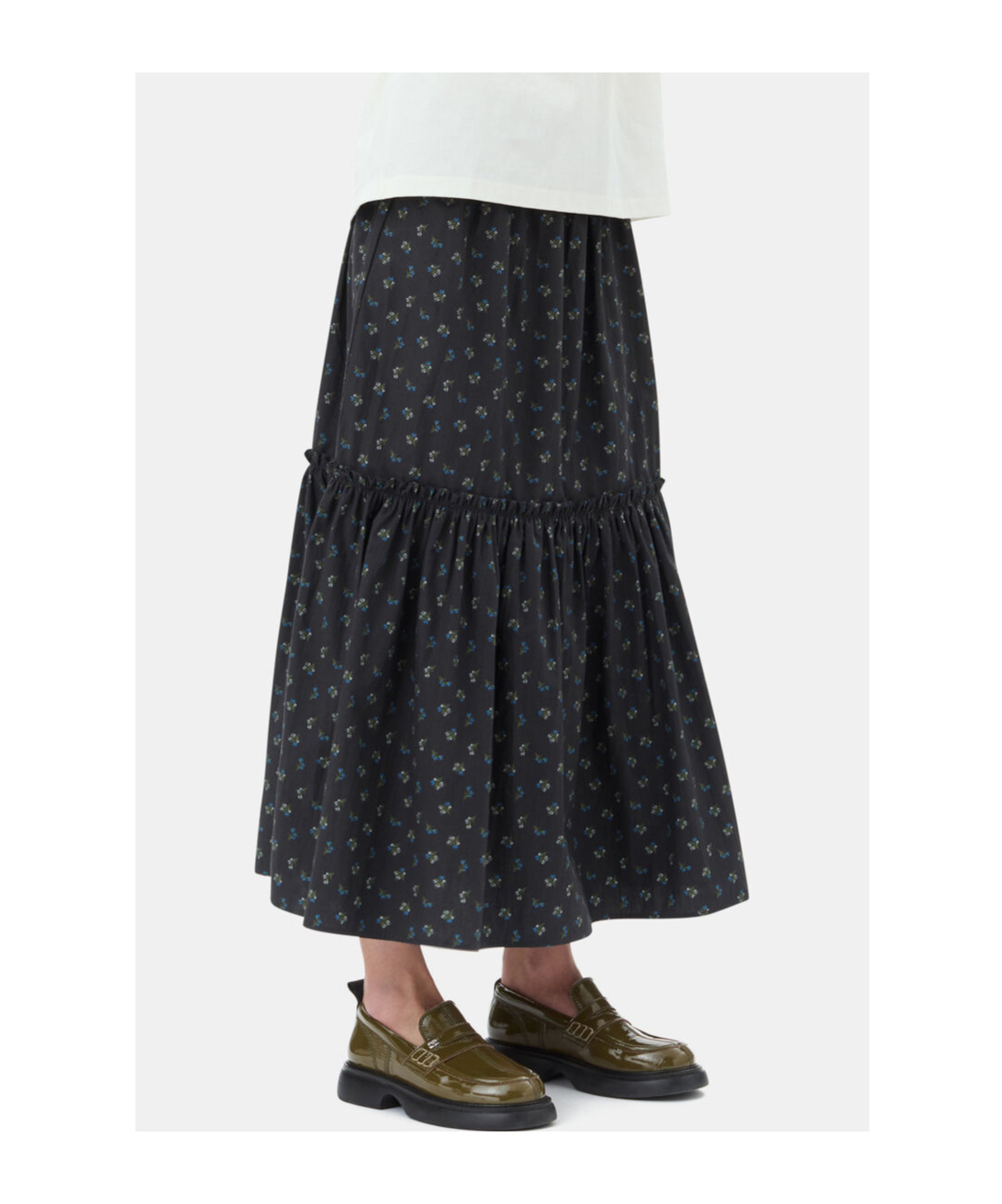 Ganni Floral-print Smock Maxi Skirt In Black