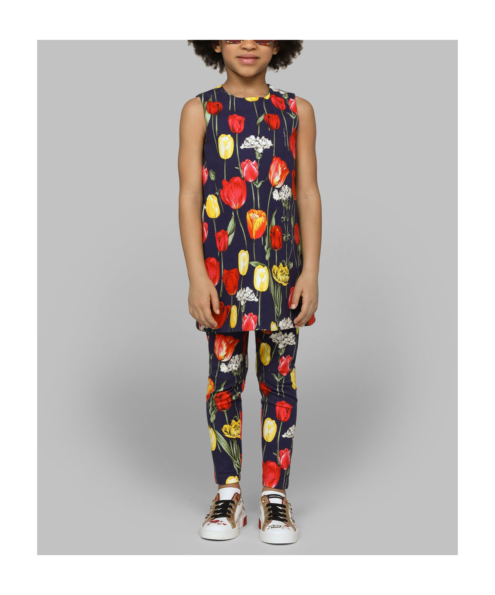 Shop Dolce & Gabbana Tulip Print Dress In Black