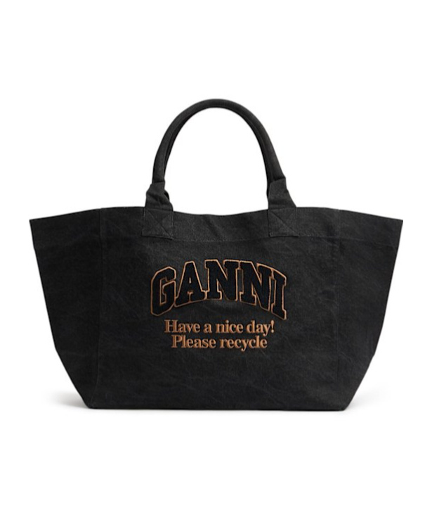 Ganni Xxl Logo Denim Tote Bag