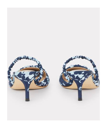 Kenzo Signature Flower Camo Print Kitten Heel Mules In Blue