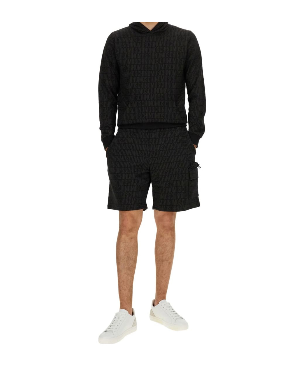 Moschino Sweatshirt With All Over Logo In Black