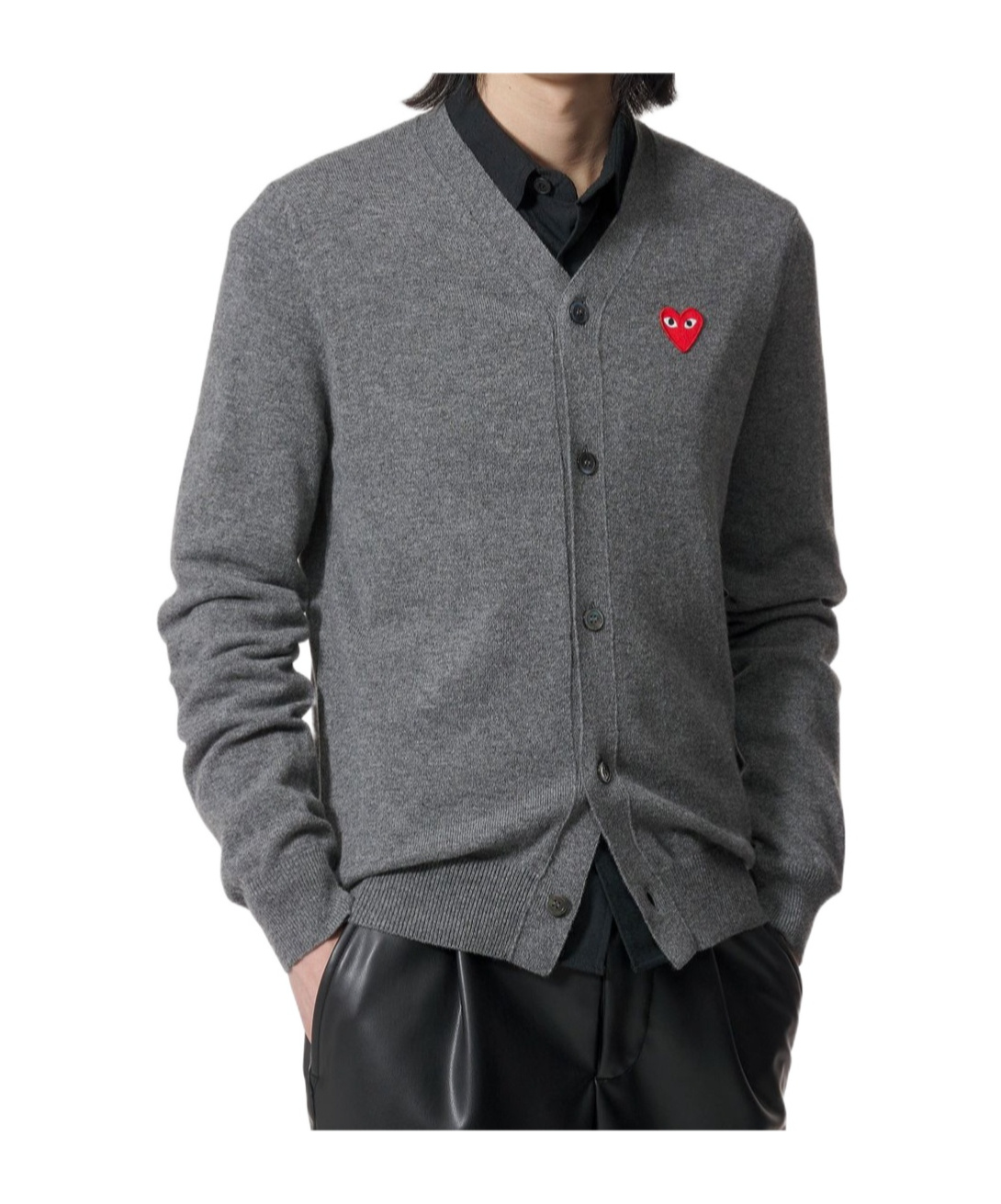 Comme Des Garçons Long-sleeved Knitted Cardigan In Gray