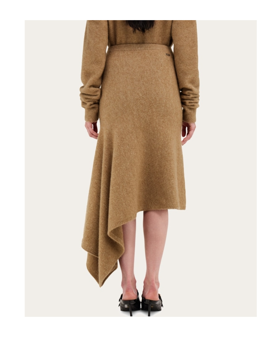 Ferragamo Camel Stretch Alpaca Blend Skirt In Brown