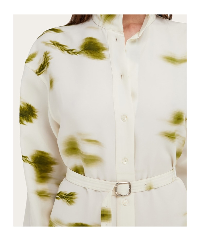 Ferragamo Blossom Print Long Sleeve Cady Shirtdress In White
