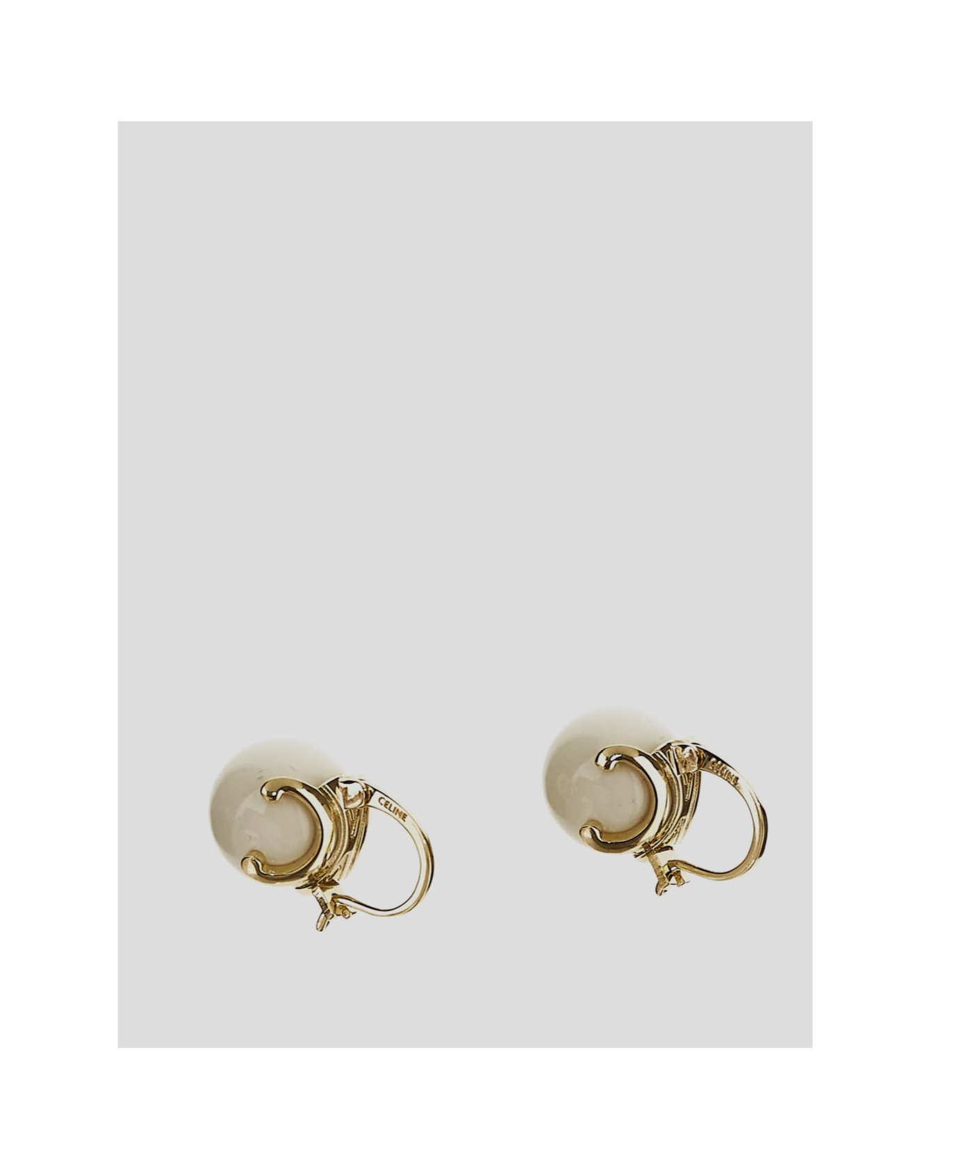 Celine Logo Earrings In Beige/gold