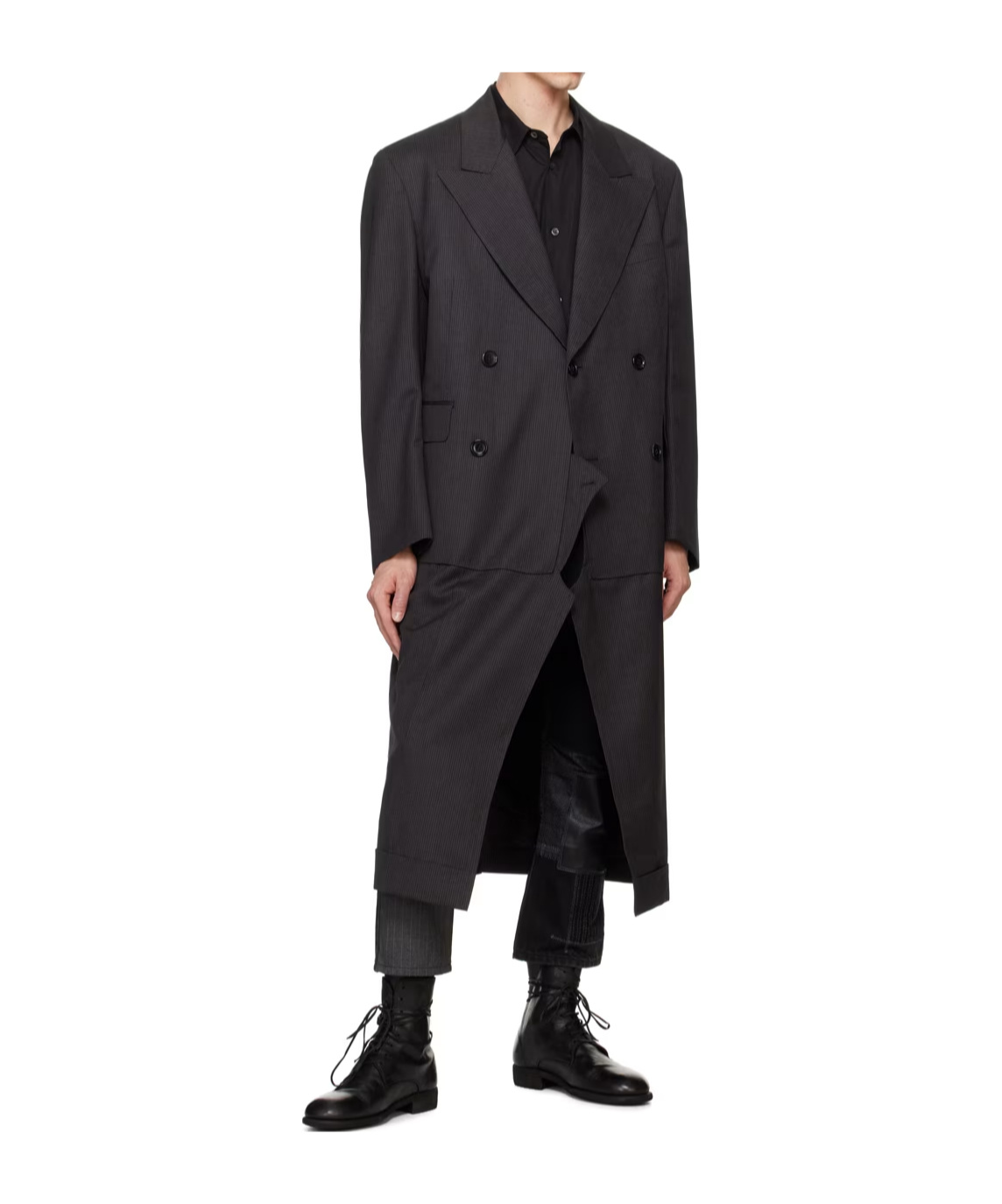 Junya Watanabe Striped Long-sleeved Coat In Black