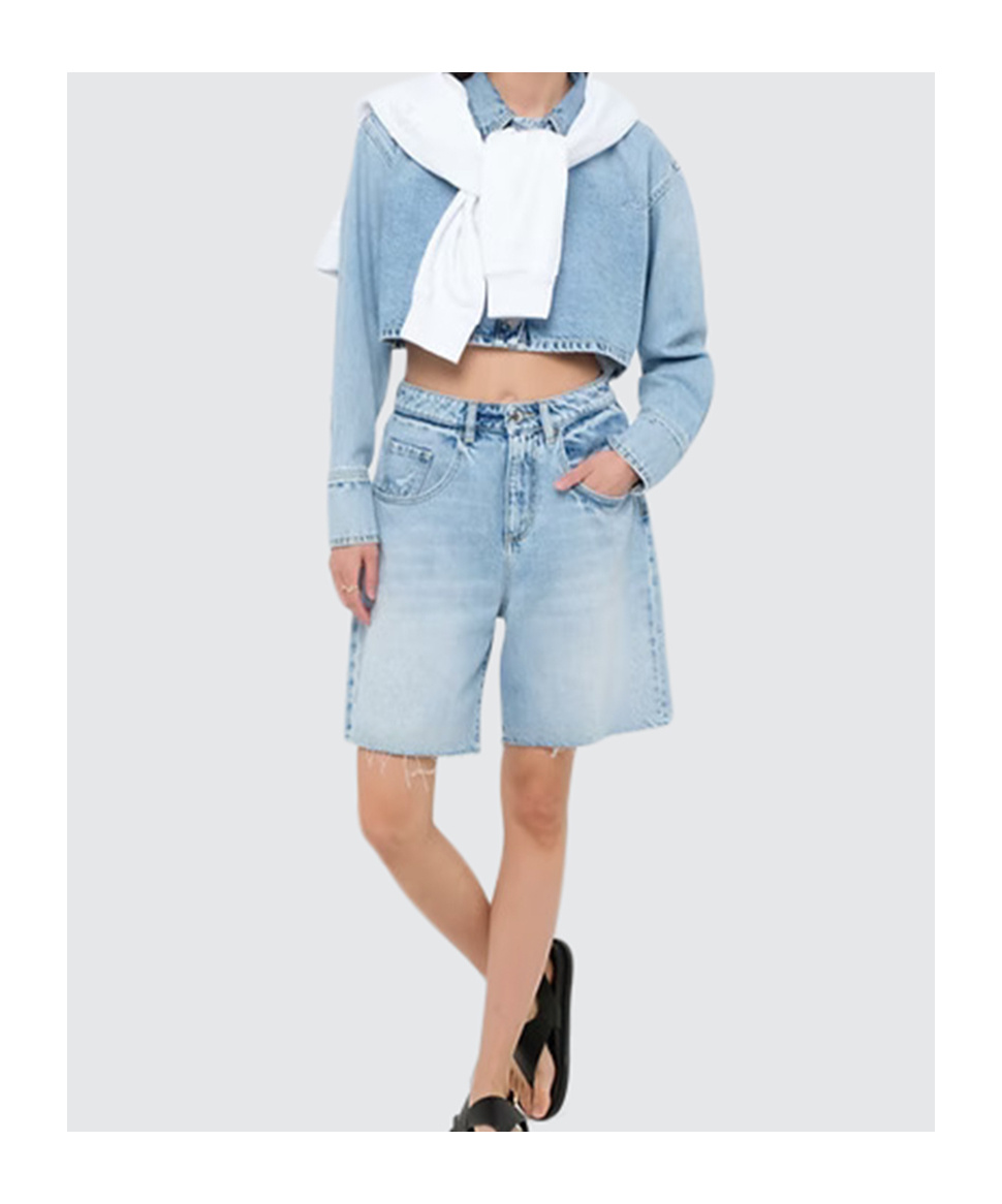 Icon Denim Grey Jeans With Wide Leg And Logo Patch On The Rear In Denim Woamn