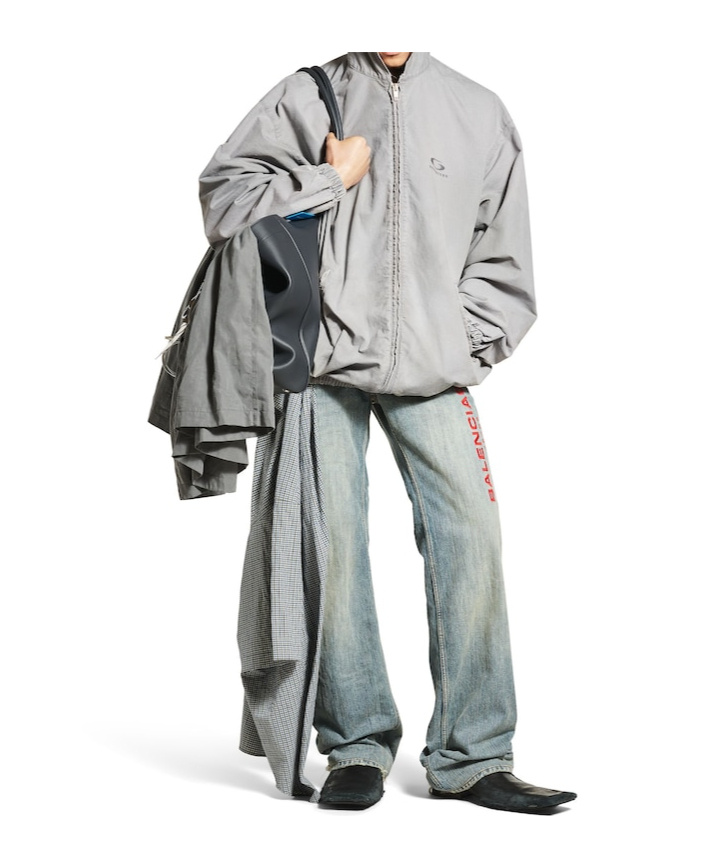 Balenciaga Oversized Cotton Logo Jacket In Gray